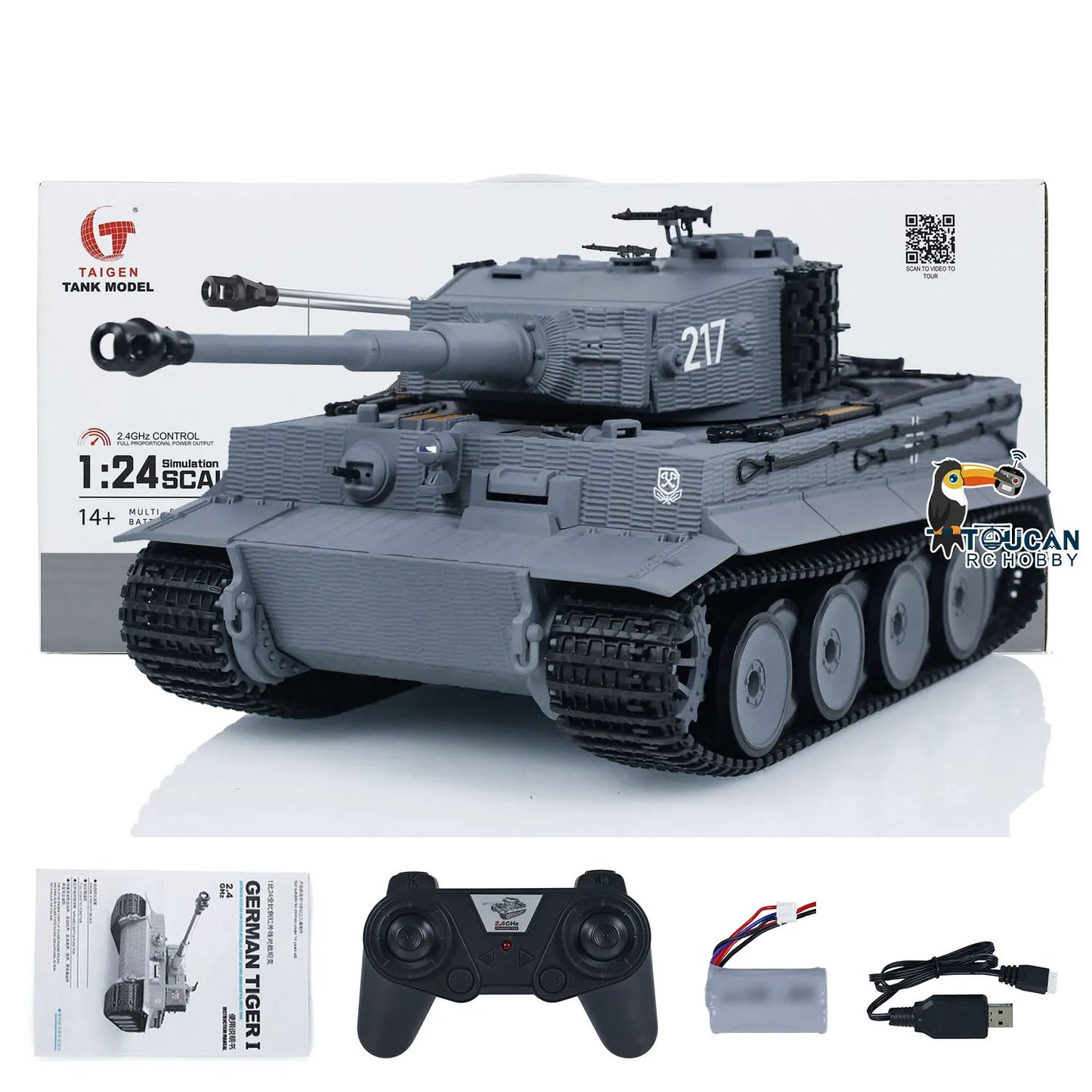 1/24 Plastic Taigen RC Battle Tank Tiger I Infrared Combat Remote Control Military Toy for Boys Adults