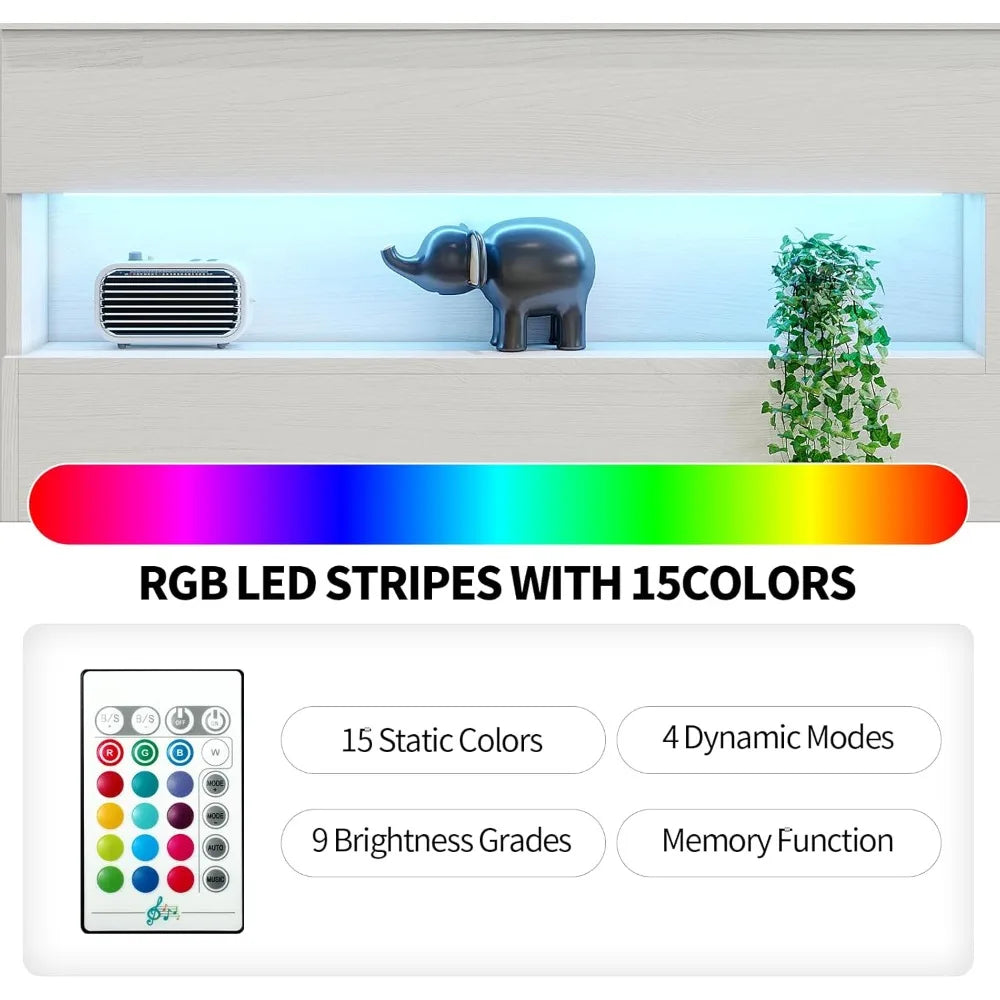 Reception Desk with LED Lights and Power Outlets, Retail Counter Reception Counter Table with Drawers
