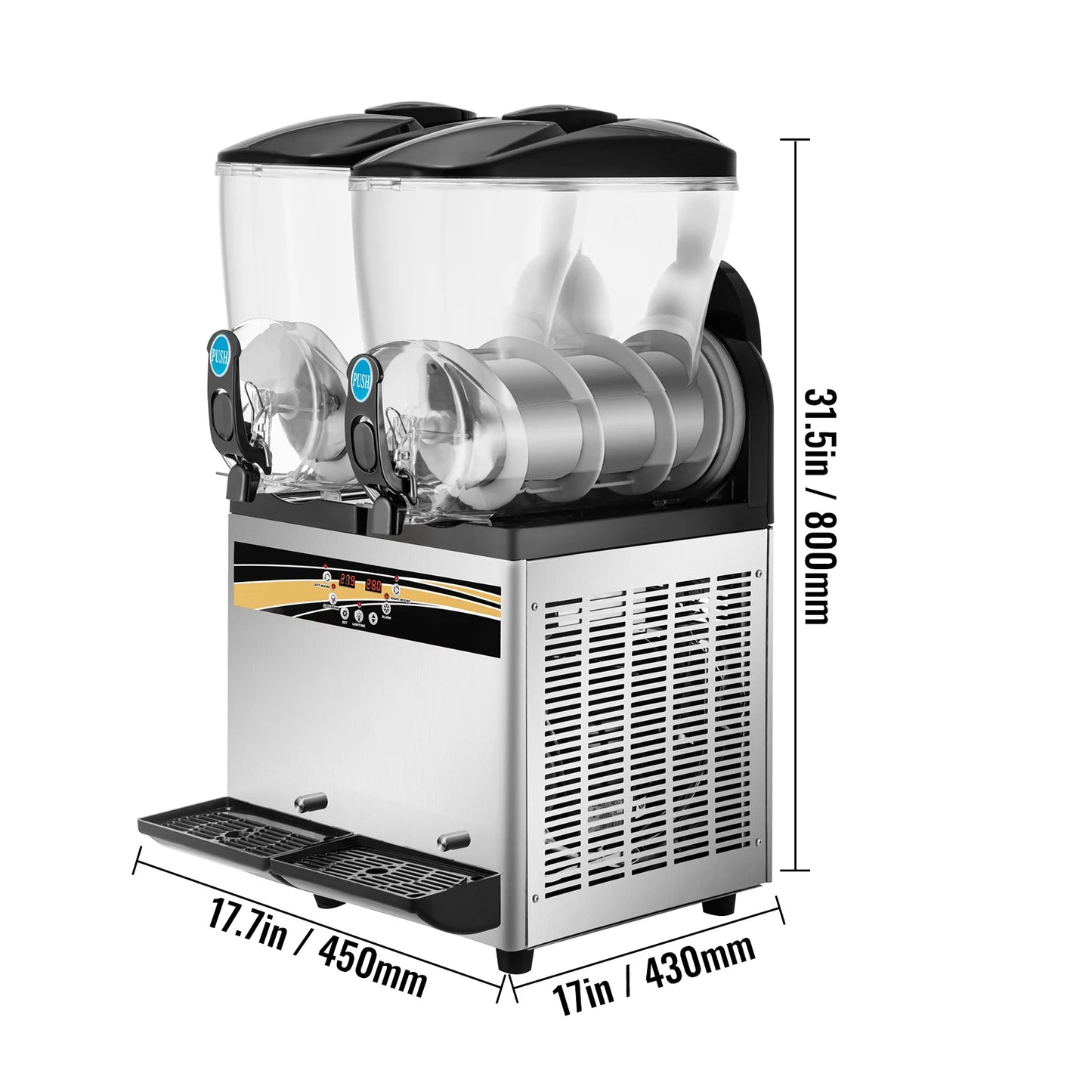 SucceBuy 2x15L Commercial Slushy Machine Tank Margarita Maker 1000W Stainless Steel Smoothie Frozen Drink Maker for Supermarkets