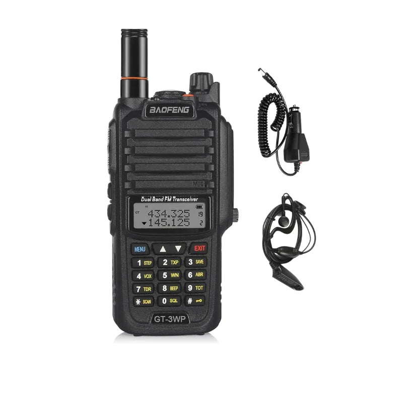 BAOFENG GT-3WP IP67 Dual Band Two-Way Radio, 144-148MHz 420-450MHz, Waterproof Dustproof Walkie Talkie Transceiver, Black 1 Pack