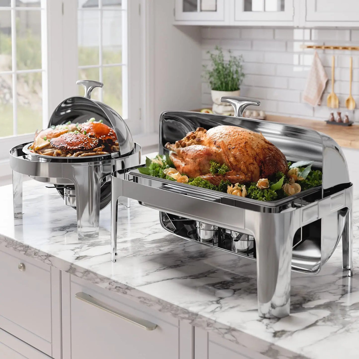 Rectangle Chafing Dish 2 Packs w/ Full Size Pans Buffet Catering Warmer Server Folding Stand Fuel Holder Tray Catering Warmer