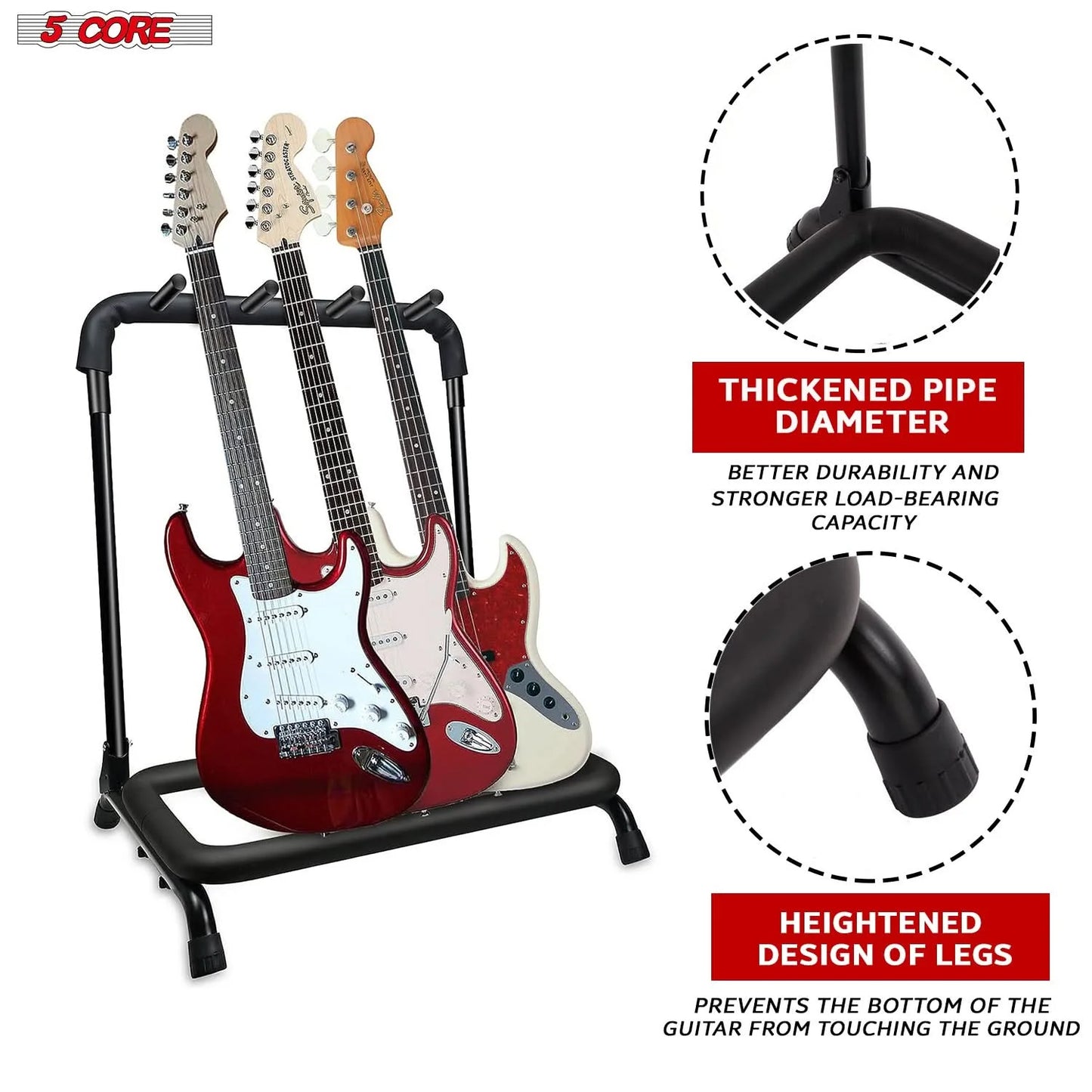 5 Core Multi Guitar Rack Stand Floor 3 Slot Adjustable Flying V Guitars Holder GRack 3N1 OVAL