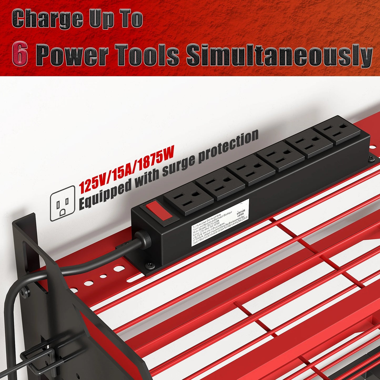 4 Layer Power Tool Organizer Wall Mount with Charging Station, Heavy Duty Tool Organization Rack, Screwdriver Storage, Tool Shel