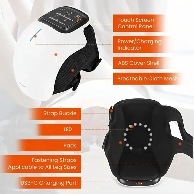 Cordless Knee Massager with Heat and Vibration, Portable Knee Massager with Large LED Screen, Adjustable Temperature, Comfort Pe