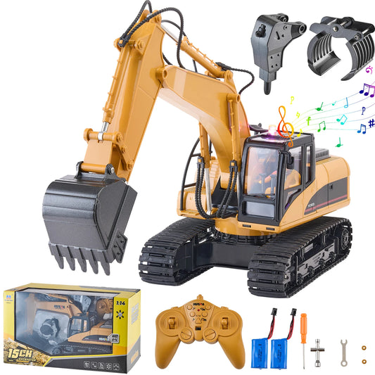 SucceBuy 2.4G Remote Control Excavator Dump Truck 3 in 1 RC Model Car Digger Toy with Light & Sound Construction Vehicle for Kid