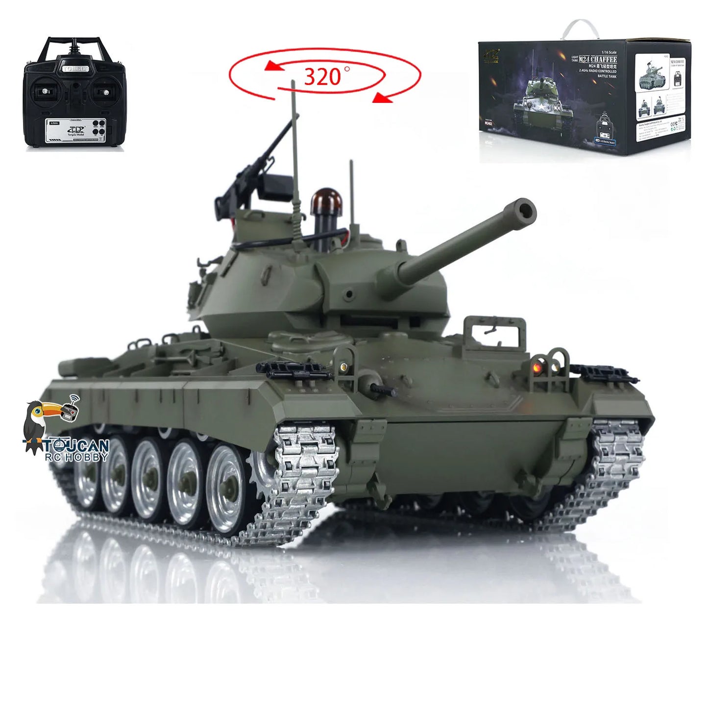1/16 RC Tank Tongde M24 Chaffee Infrared Metal Upgraded Wheels Barrel Recoil Fun Toy Tanks for Boys TH24485-SMT7