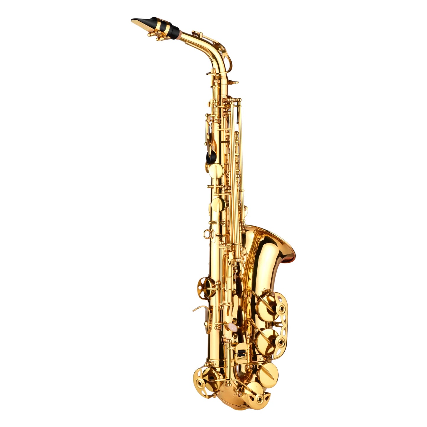 AS100 Eb Alto Saxophone Brass Lacquered Alto Sax Wind Instrument with Carry Case Gloves Straps Cleaning Cloth Brush