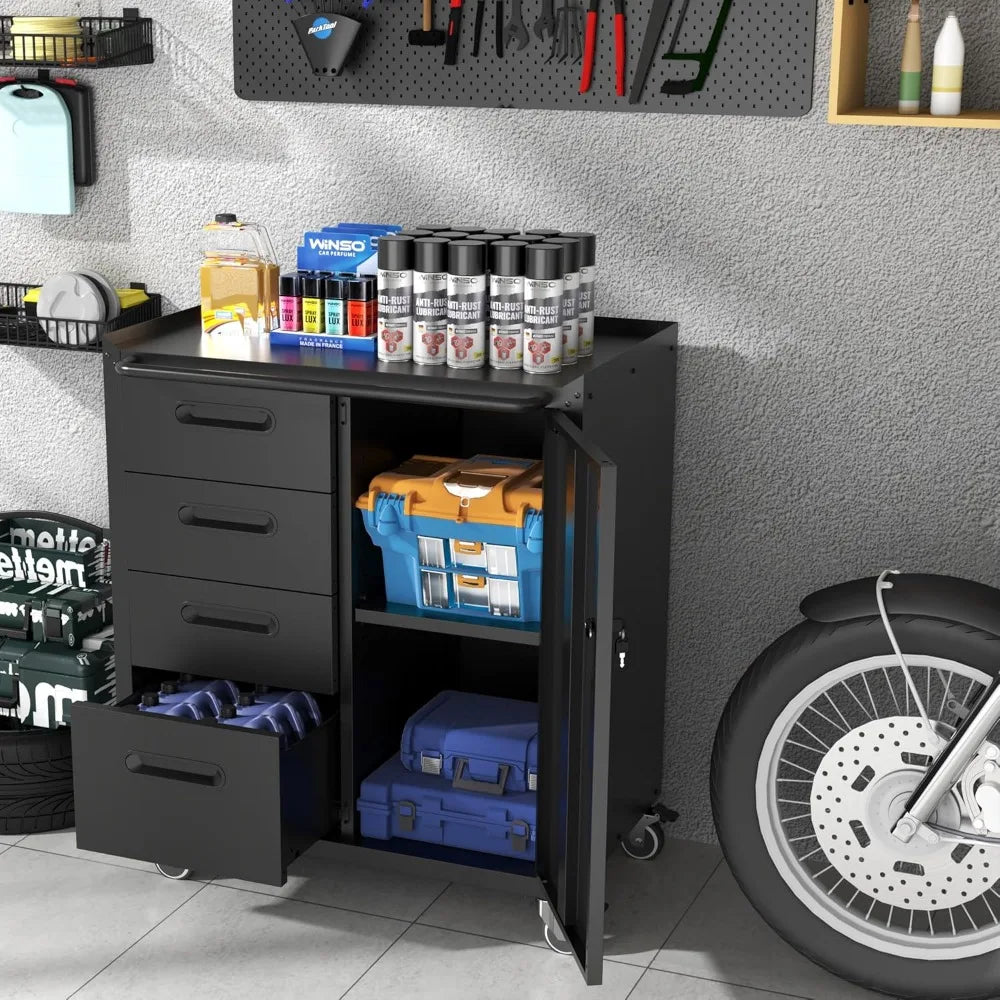 Mobile Tool Storage Cabinet with Wheels,Heavy Duty Rolling Tool Cabinets for Garage,Metal Storage Cabinets with 4 Drawer