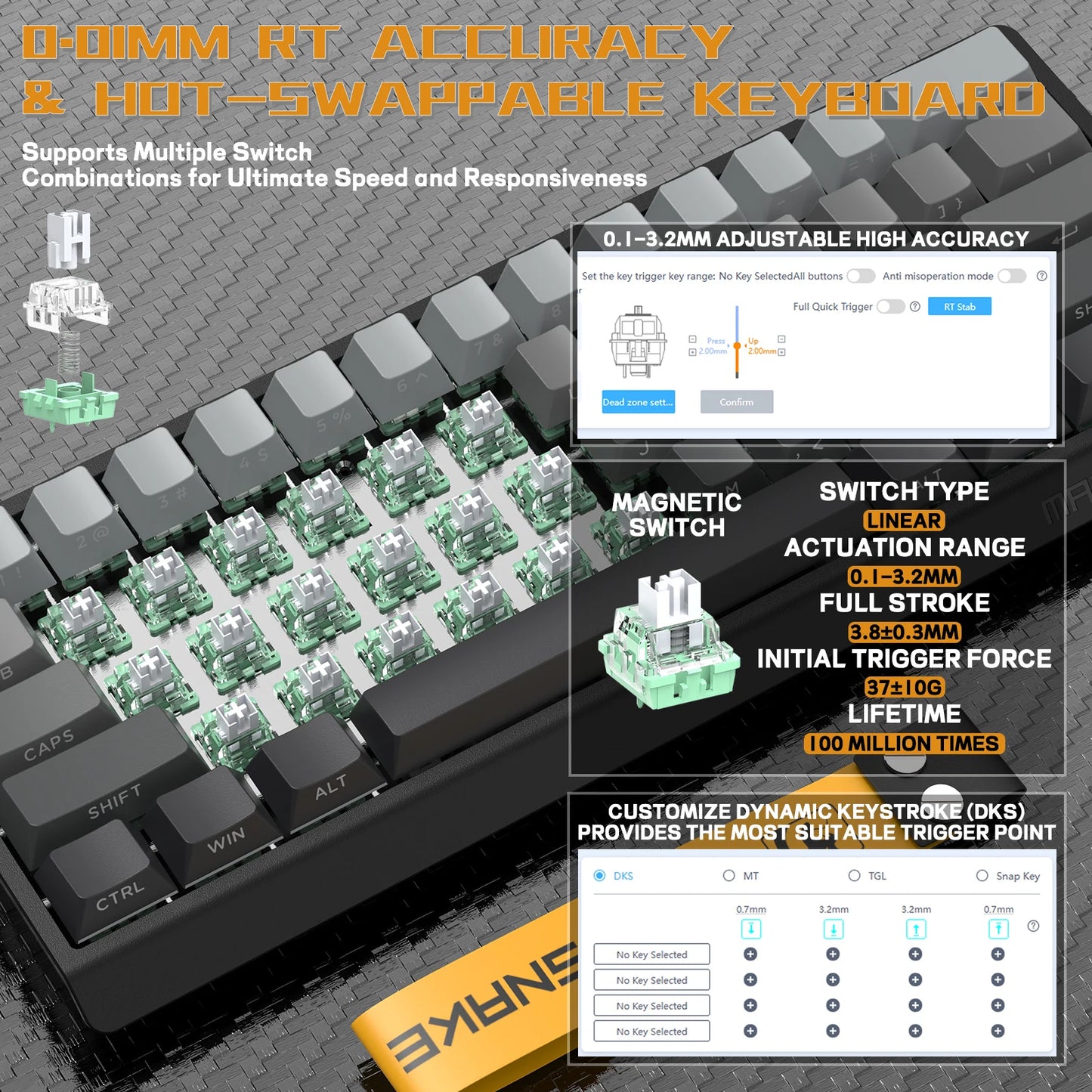 X60 HE 60% Rapid Trigger Wireless Gaming Keyboard,Hall Effect Magnetic Switches,Adjustable Actuation,8KHz Polling Rate