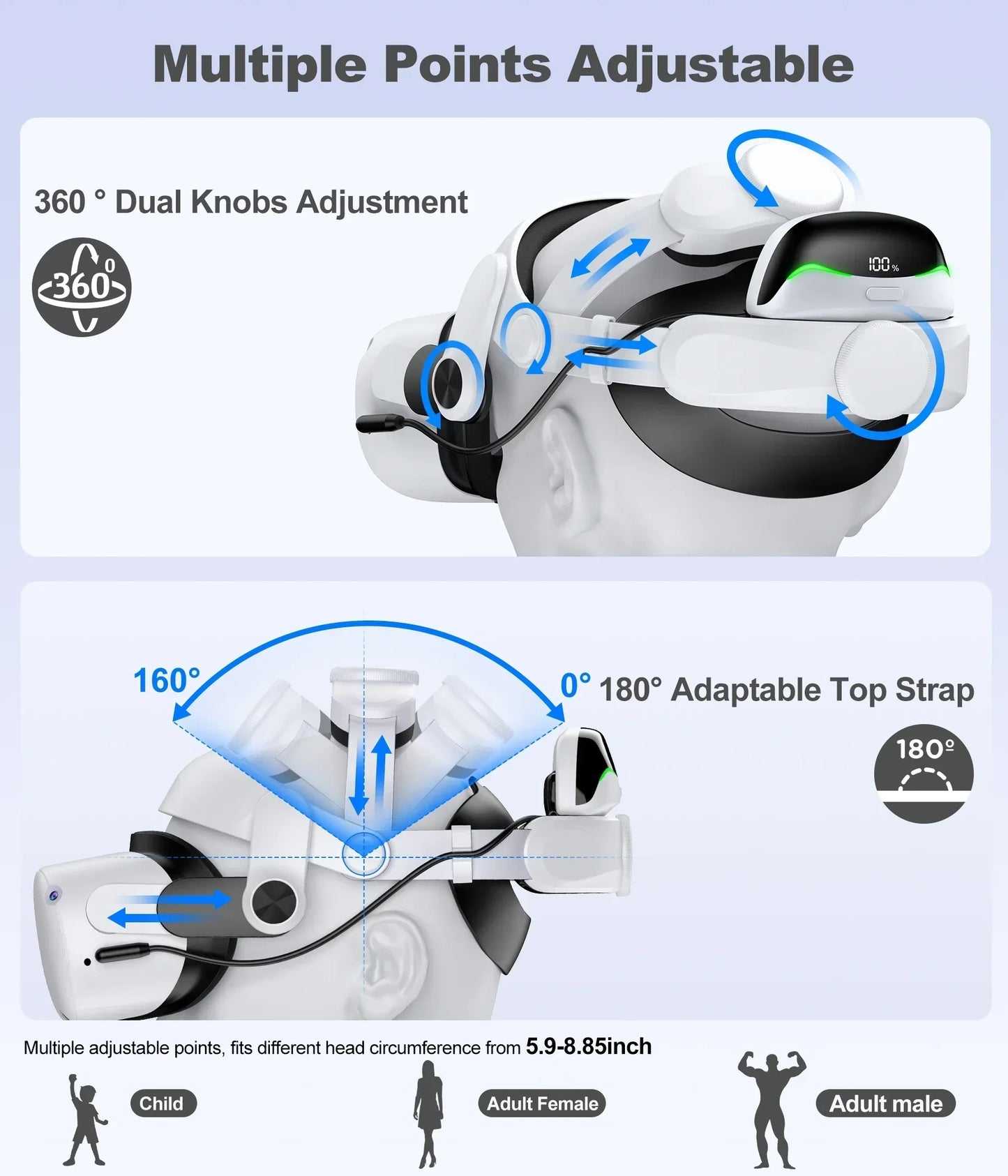 Head Strap for Meta Oculus For Quest2/3 VR Accessories Replacement Adjustable Enhanced Elite Head Strap 2-3Hrs Extended Playtime