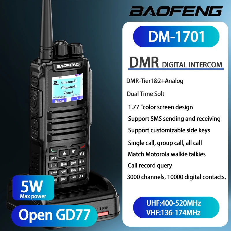 1701 Upgrade DM-1702 Openg GD77 GPS Dual Mode Analog And Digital Walkie Talkie Tier 1+2 Dual Time Slot VHF 136-174 UHF 4