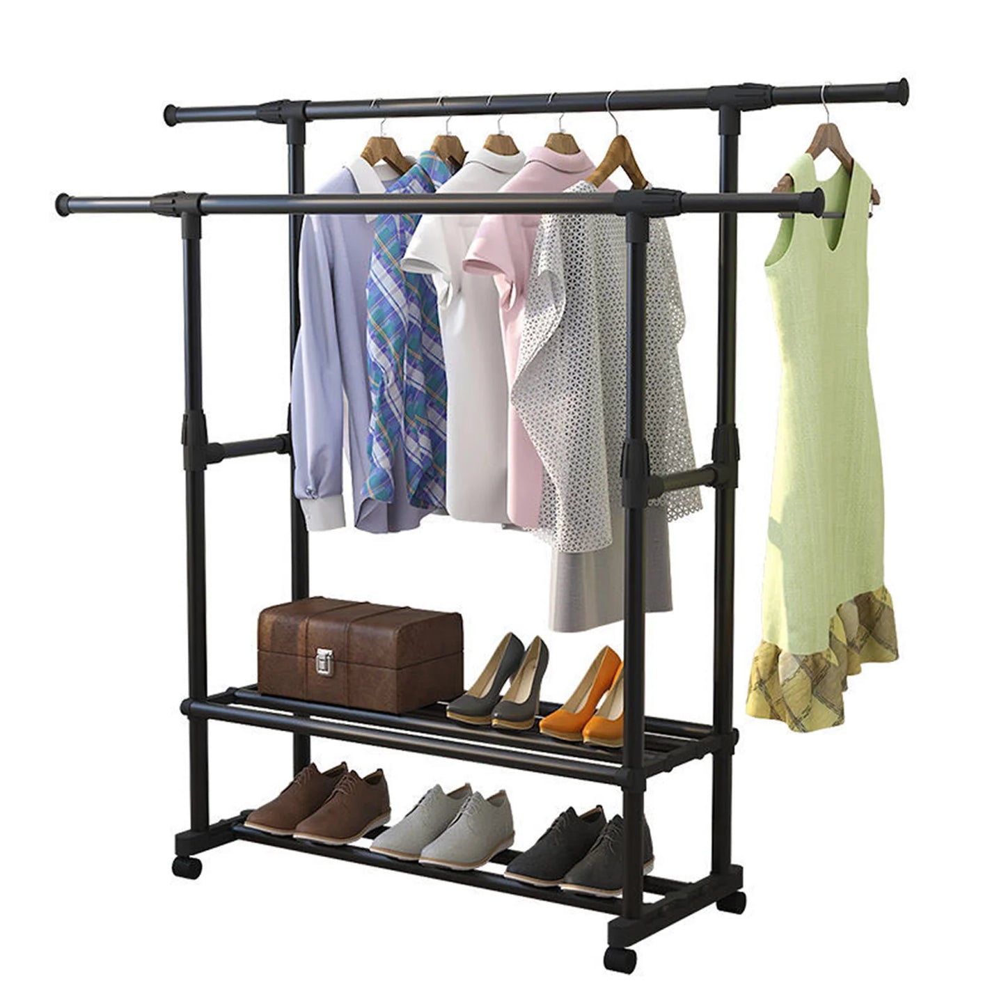 Double Rail Clothes Garment Rack Heavy Duty Commercial Grade Clothing Rack Coat Rack Hanging Rack