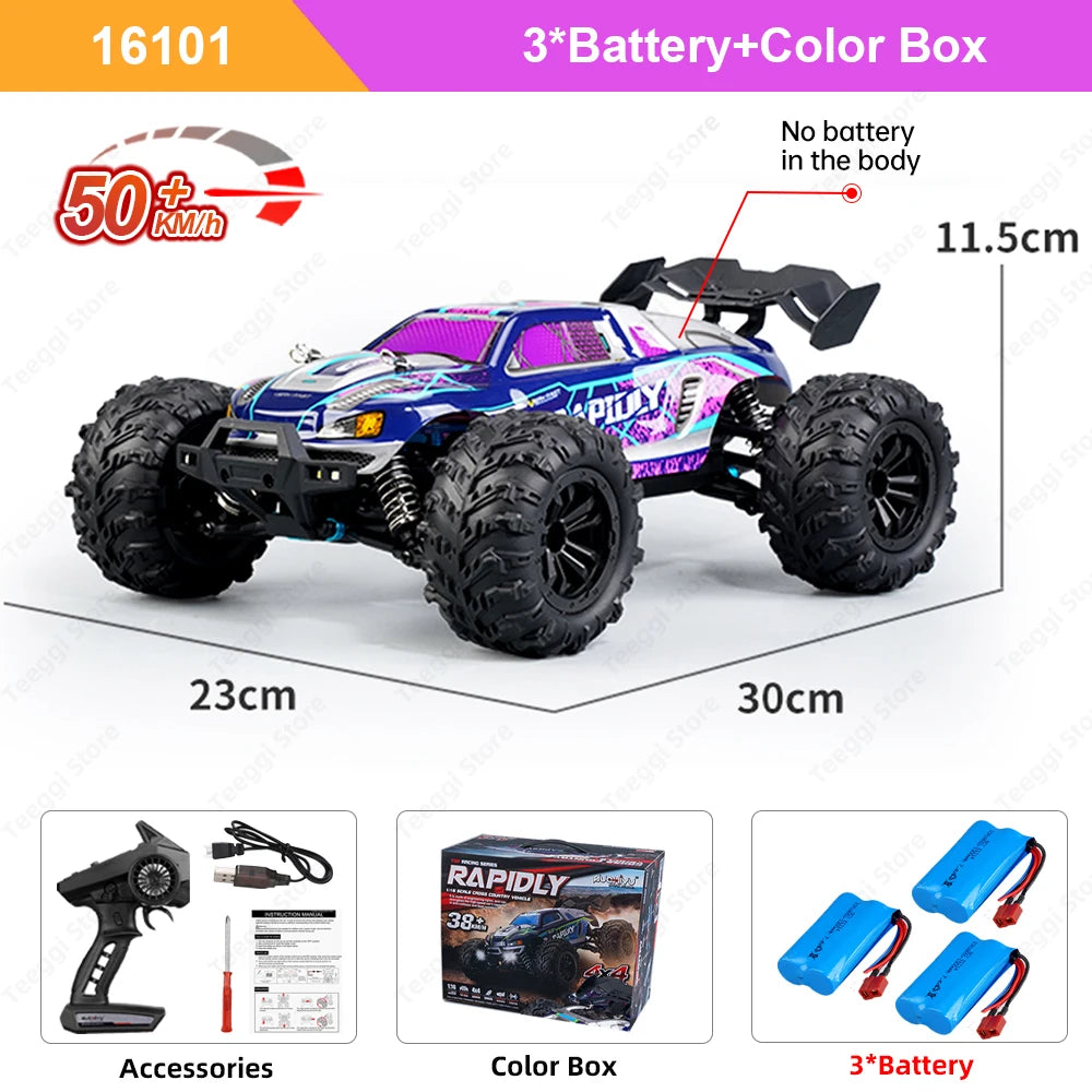 Teeggi 16103 PRO 4WD 70KM/H RC Off-Road Car 1:16 High Speed RC Car With LED Light Drift Monster Truck Toy For Kid Gifts