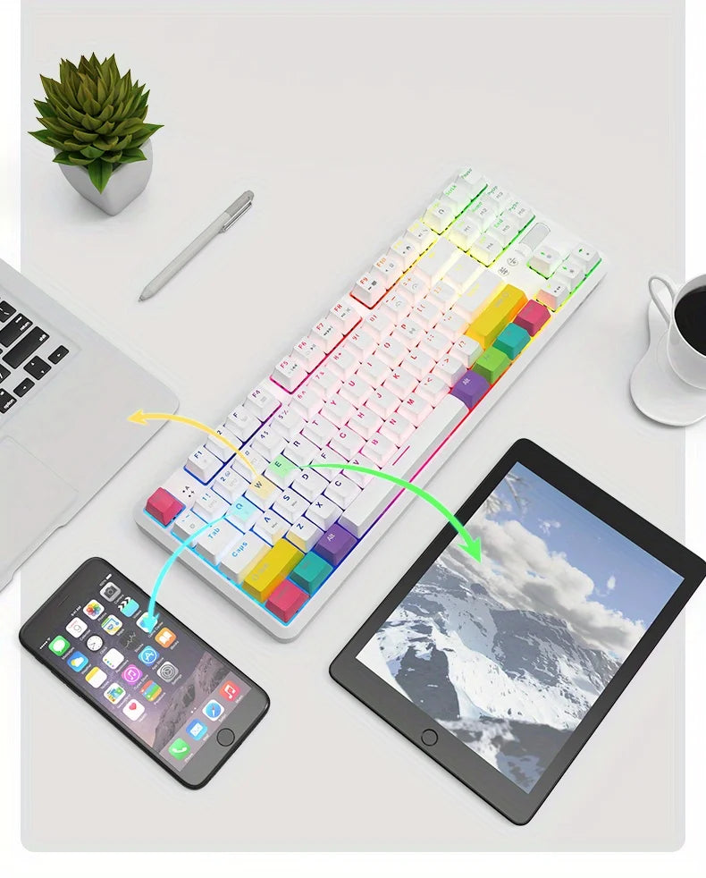 AJAZZK870T mechanical keyboard, wireless bluetooth dual-mode gaming, gaming 87 keys, simple and portable multimedia knob