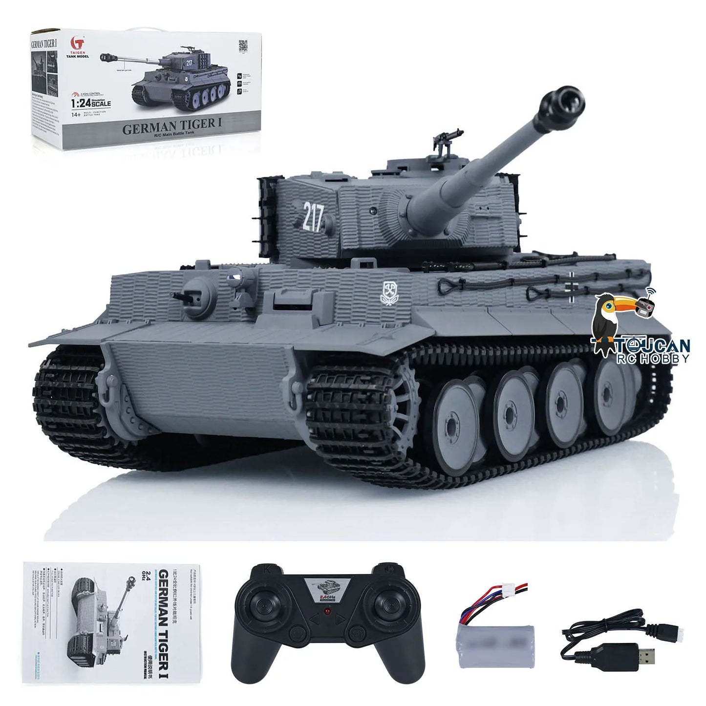 1/24 Plastic Taigen RC Battle Tank Tiger I Infrared Combat Remote Control Military Toy for Boys Adults