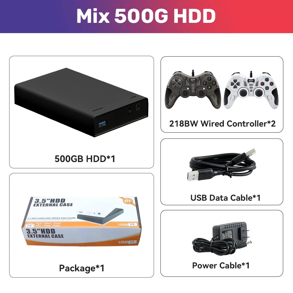 Mix 500G Retro Video Game Emulator Console Built-in 38000+ Games Playnite Retrobat Launchbox Hard Drive For N64/Xbox/PS3/PS1/PSP