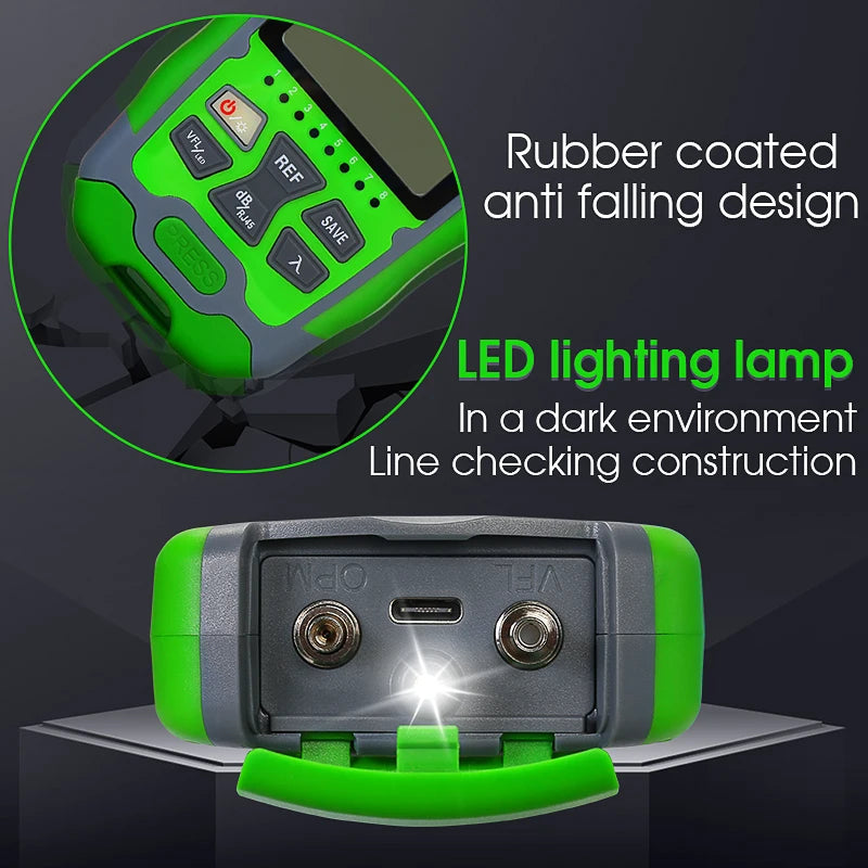 FTTH Rechargeable Fiber Tester 4 in 1 Mini Optical Power Meter -70~+10dBm&15mW Visual Fault Locator&Rj45 Network Test&LED Light