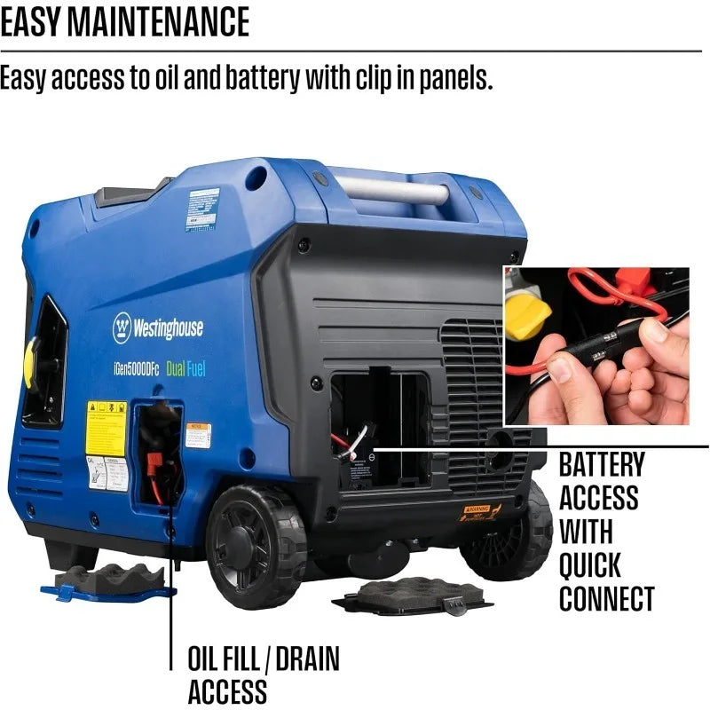 5000W Dual Fuel Inverter Generator - Super Quiet, Remote Start, CO Sensor, RV & Home Ready