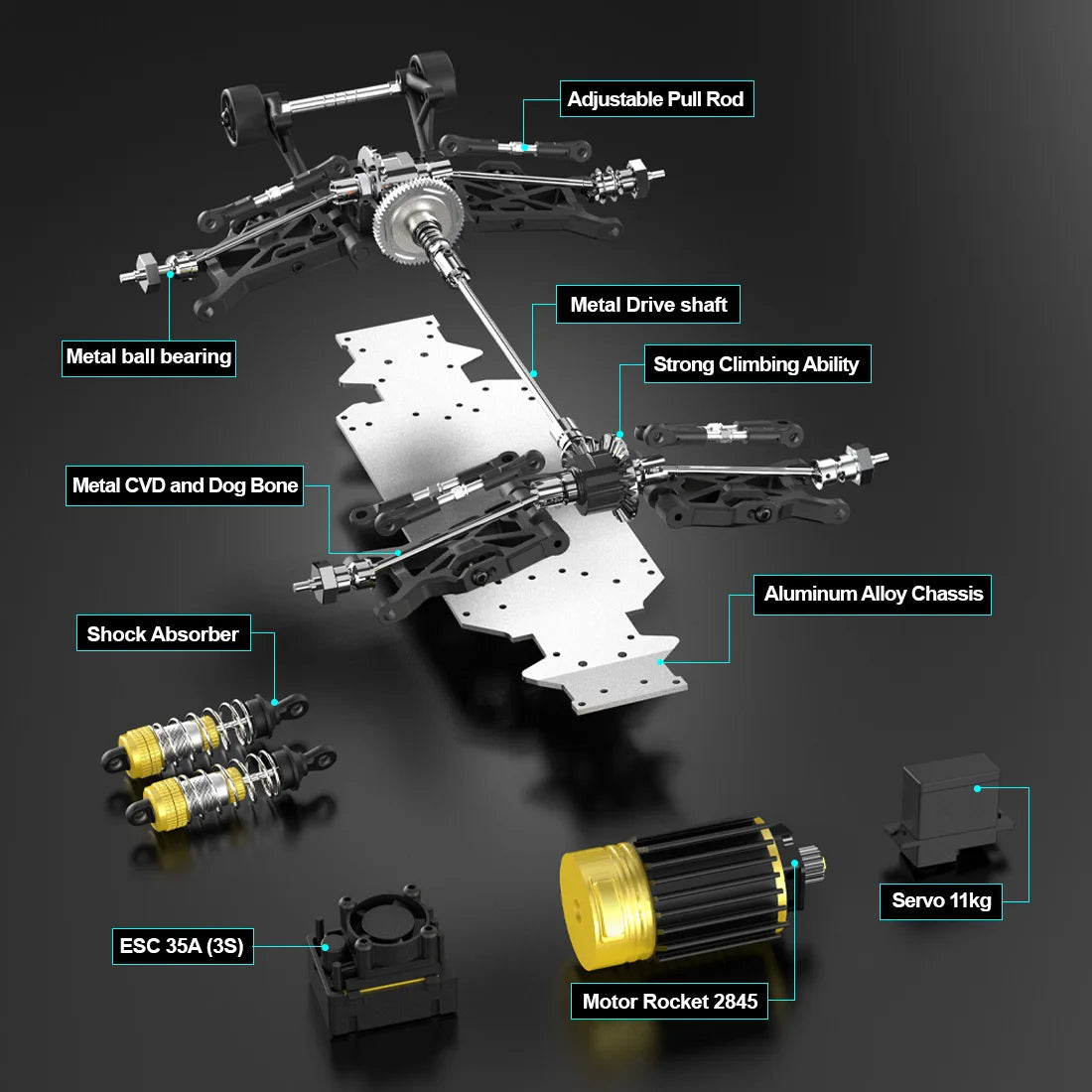 JIUSI RC Car PT14R MT14R 1/14 Brushless 80km/h 2.4G Remote Control 4WD Racing Car 3S 35C 2200mAh High Speed Off-road RC Truck
