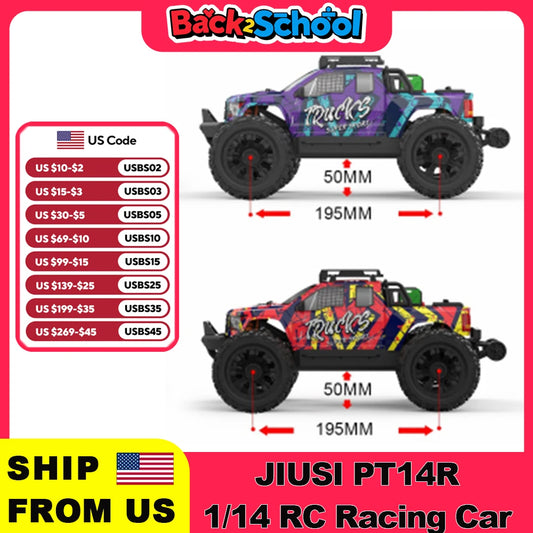 JIUSI PT14R 1/14 RC Racing Car 3S Battery 4WD 80km/h Brushless Motor 2.4G Remote Control 35C High Speed Off-road RC Truck
