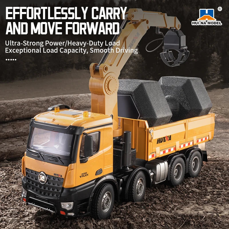 HUINA 1538 26-Channel 1:14 Alloy Remote Control Semi-Alloy Remote Control Vehicle Grab Wood Dump Truck Construction Toy