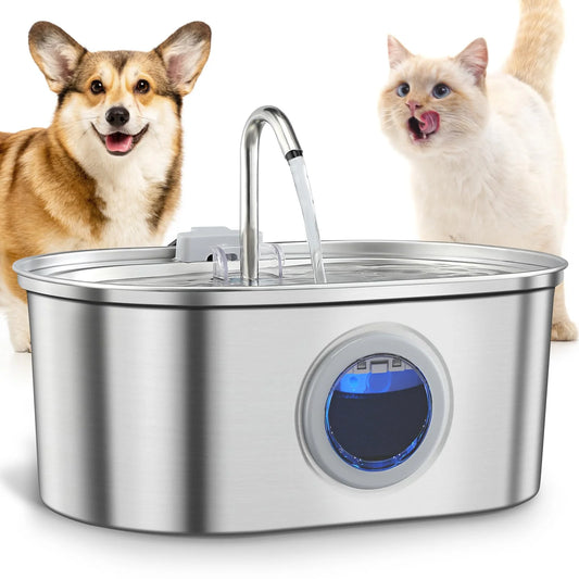 3.2L/108oz Large Capacity Pet Water Fountain 304 Stainless Steel Cat Water Fountain Ultra Quiet Pet Water Dispenser for Cats Dogs Automatic Drinking Bowl with Filter 24/7 Fresh Filtered Water Bowl for Indoor Cats & Dogs with