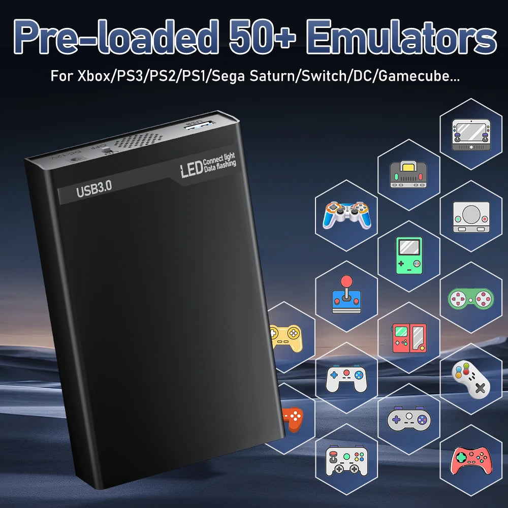 Mix 500GB Gaming HDD Retro Video Game Console Retrobat＆Playnite＆Launchbox OS for XBOX/PS3/PS2/Switch/Wii/WiiU with 38000+Games