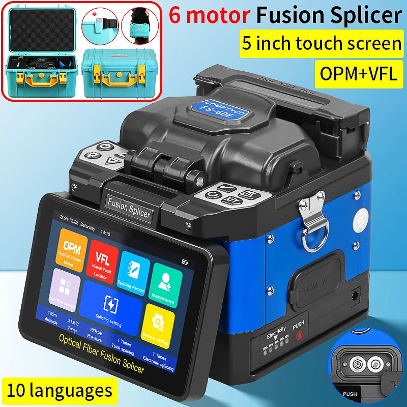 COMPTYCO FS-60E Optical Fiber Fusion Splicer SM MM 10 Languages Touch Screen Fiber Optic Core Welding Machine Built in VFL OPM