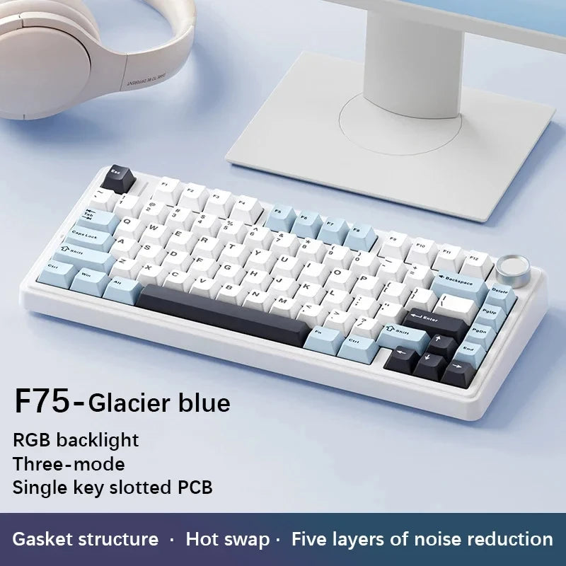 AULA F75 2.4G Wireless/Bluetooth/Wired Gaming Mechanical Keyboard RGB Customized 75% Layout Cherry Profile Gasket Structure