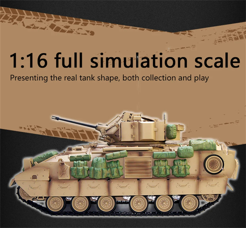 COOLBANK Model Bladeli M2A2 1/16 2.4G RC Main Battle Tank Smoke Sound Recoil Shooting LED Light Vehicles Models RTR Toys