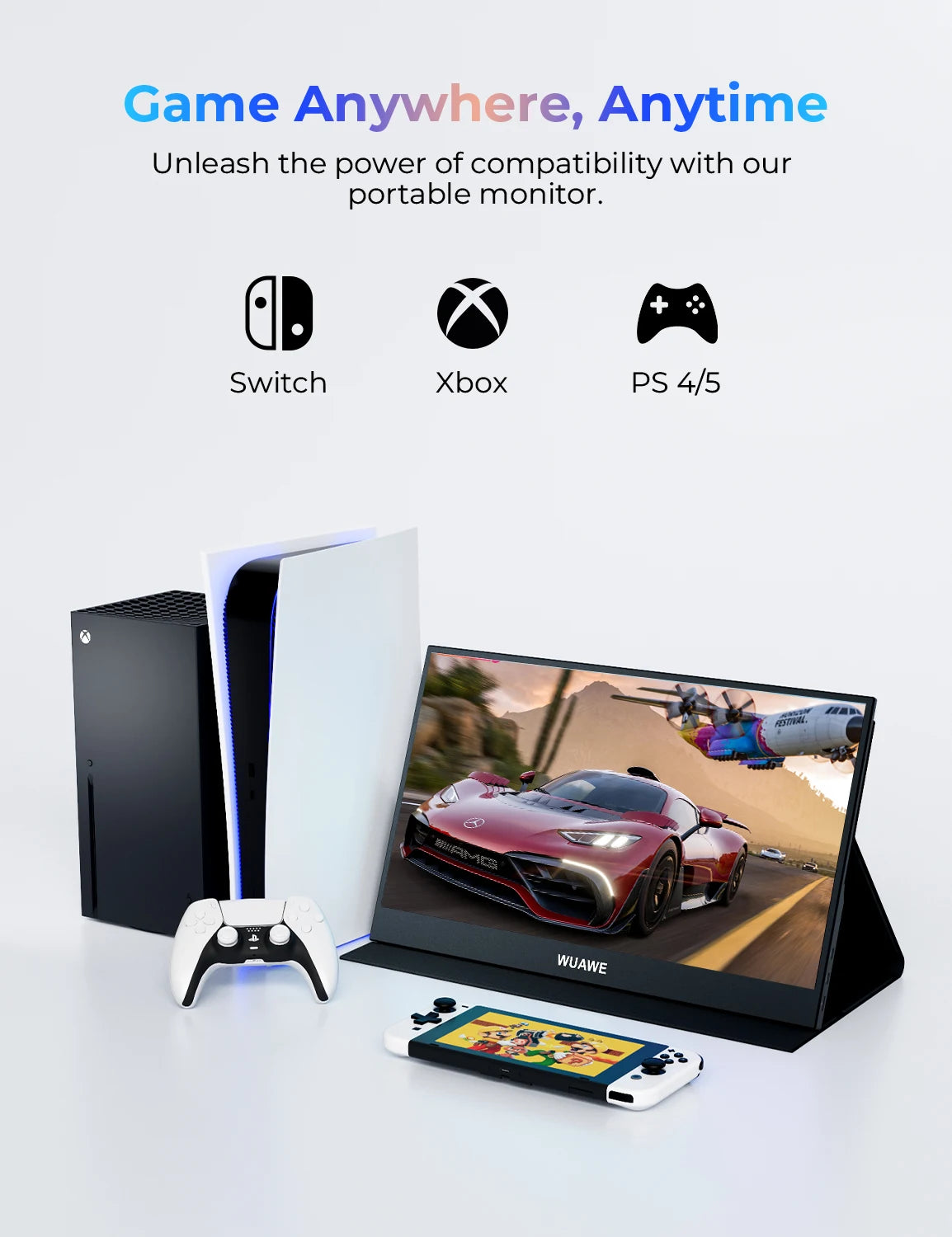 WUAWE 15.6 inch Portable Monitor Laptop, 15.6-inch 1080p72 NTSC 100 sRGB USB C HDMI Travel External Second Computer Screen HDRi