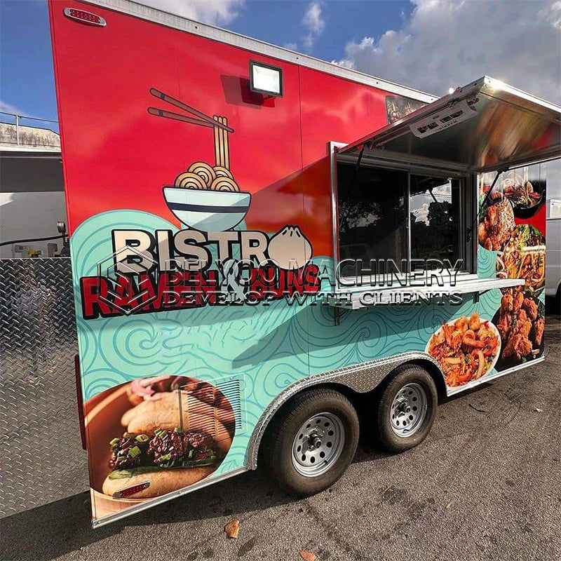 Belyoo Food Truck Trailer Fully Equipped BBQ Food Trailer with Porch Mobile Fast Food Truck Hot Dog Food Cart with Full Kitchen
