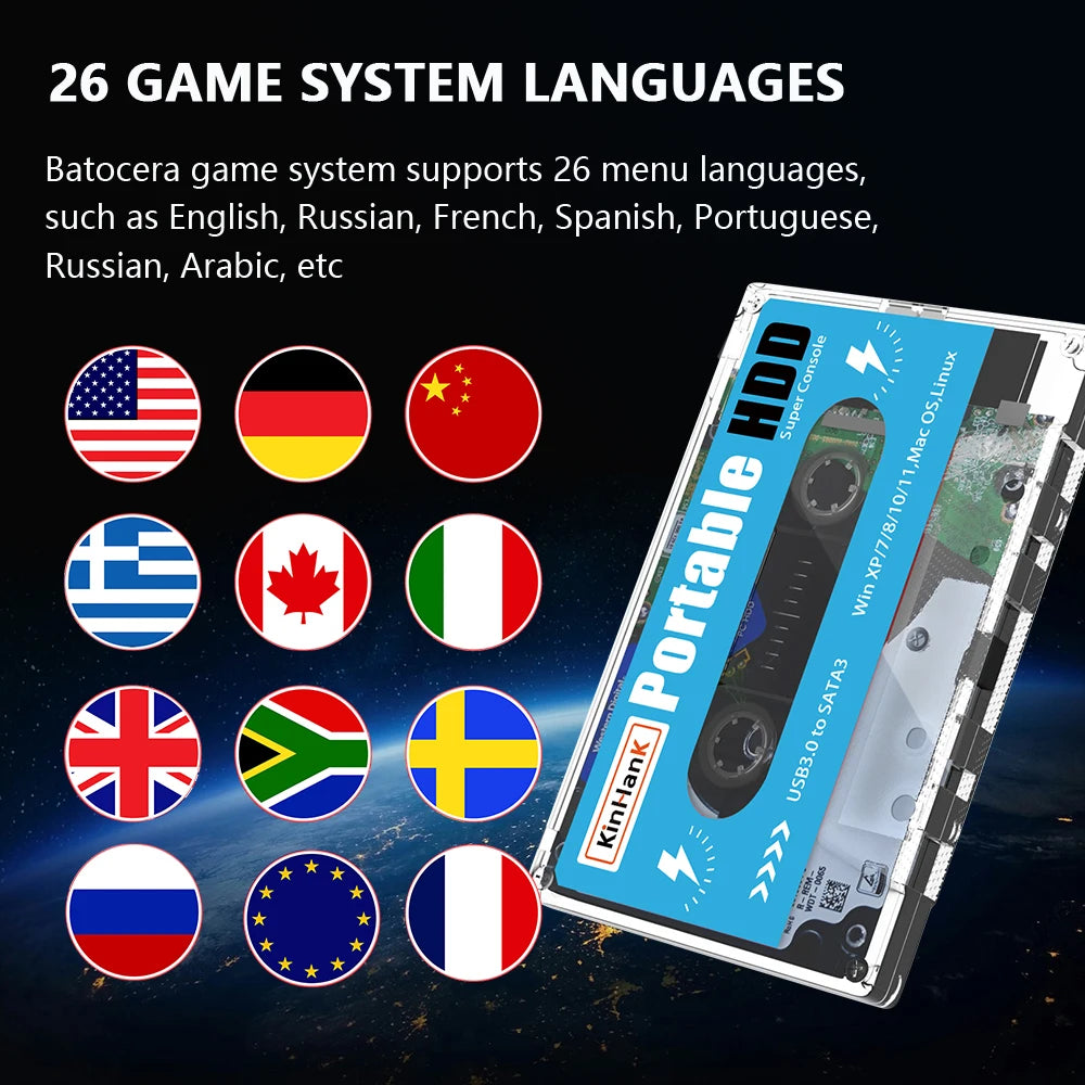 Kinhank Super Console X Batocera 33 500G Hard Drive Disk 110000+ Retro Video Games For PS1/SS/DC/MAME/ARCADE Plug and Play