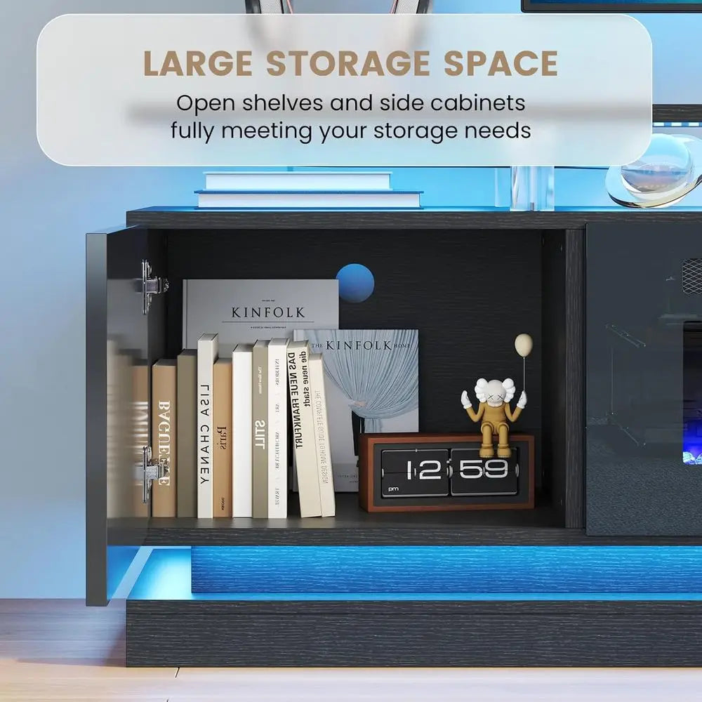 70" ireplace TV Stand, ern Entertainment Center or TVs Up to 80”, TV ole with Storage Cabi, Media ole or Living Room, Black TV S