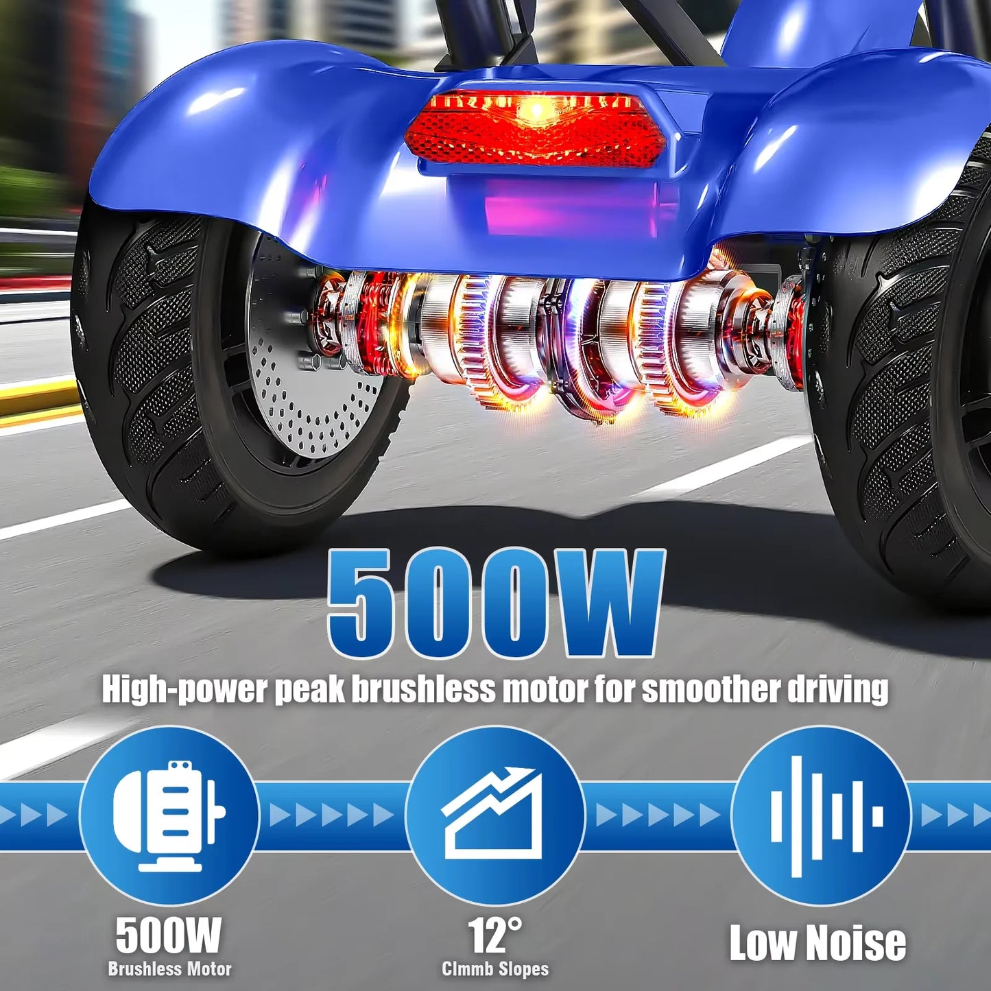 500W Foldable Four Wheel Electric Scooter, Suitable for Elderly Urban Outing Basket, 12 Miles per Hour, All Terrain Cycling