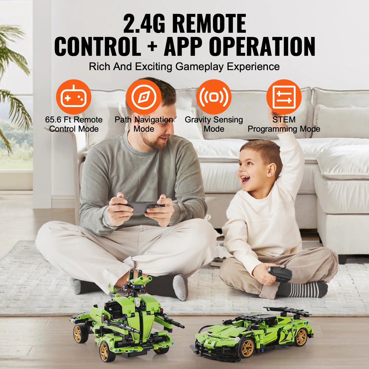 SucceBuy 2-in-1 RC Car/Robot 461pcs Blocks Remote Control STEM DIY Children Building Toys APP Controlled for Boys Birthday Gifts