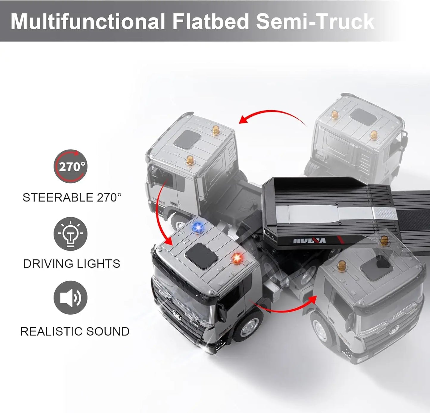 Huina 1318 RC Trailer Truck Tractor 1:18 2.4G Remote Control Construction Radio Control Flatbed RC Car Toys for Boys Kids Gifts