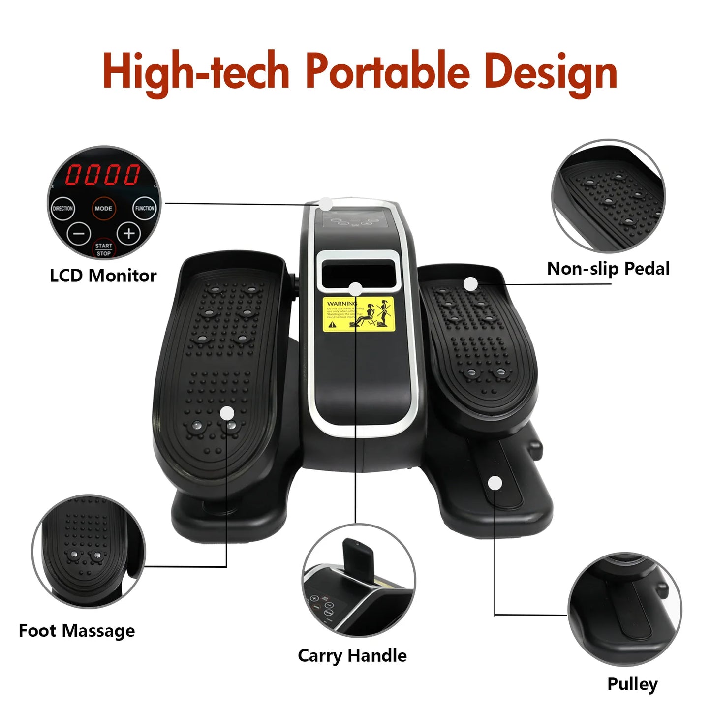 Under Desk Elliptical Electric Portable Remote Control LCD Display Seated Pedal Exerciser Electric Modes 12 Adjustable Speeds