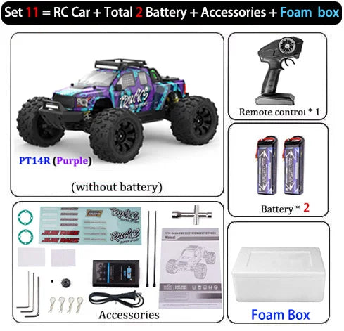 JIUSI PT14R / MT14R 1/14 RC Car 4WD 80KM/H Brushless 2.4G Remote Control Off-Road Drift Truck High Speed Racing Car Toy For Kids