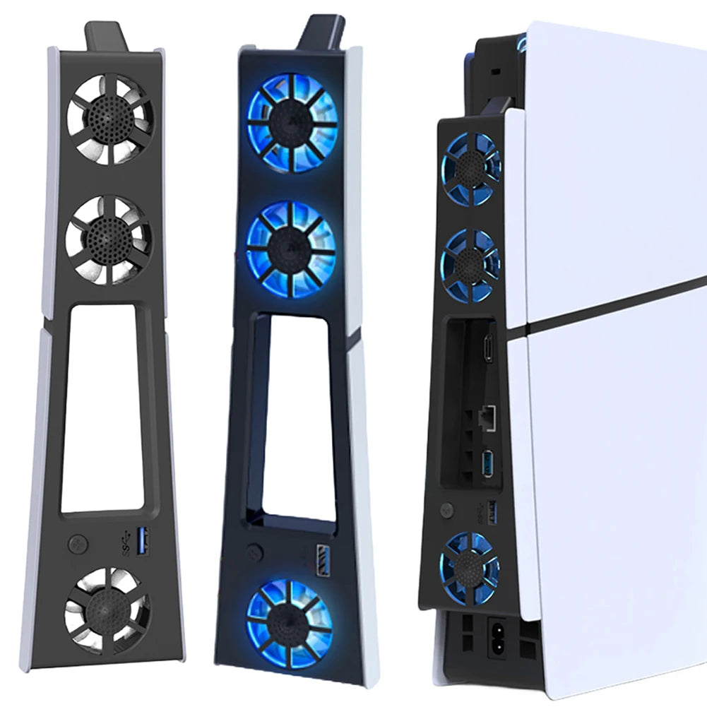 Cooling Fan for PS5 Slim Console(Digital/Disc) with Adjustable Speed Quiet Cooler Fan with LED Lights Efficient Cooling System