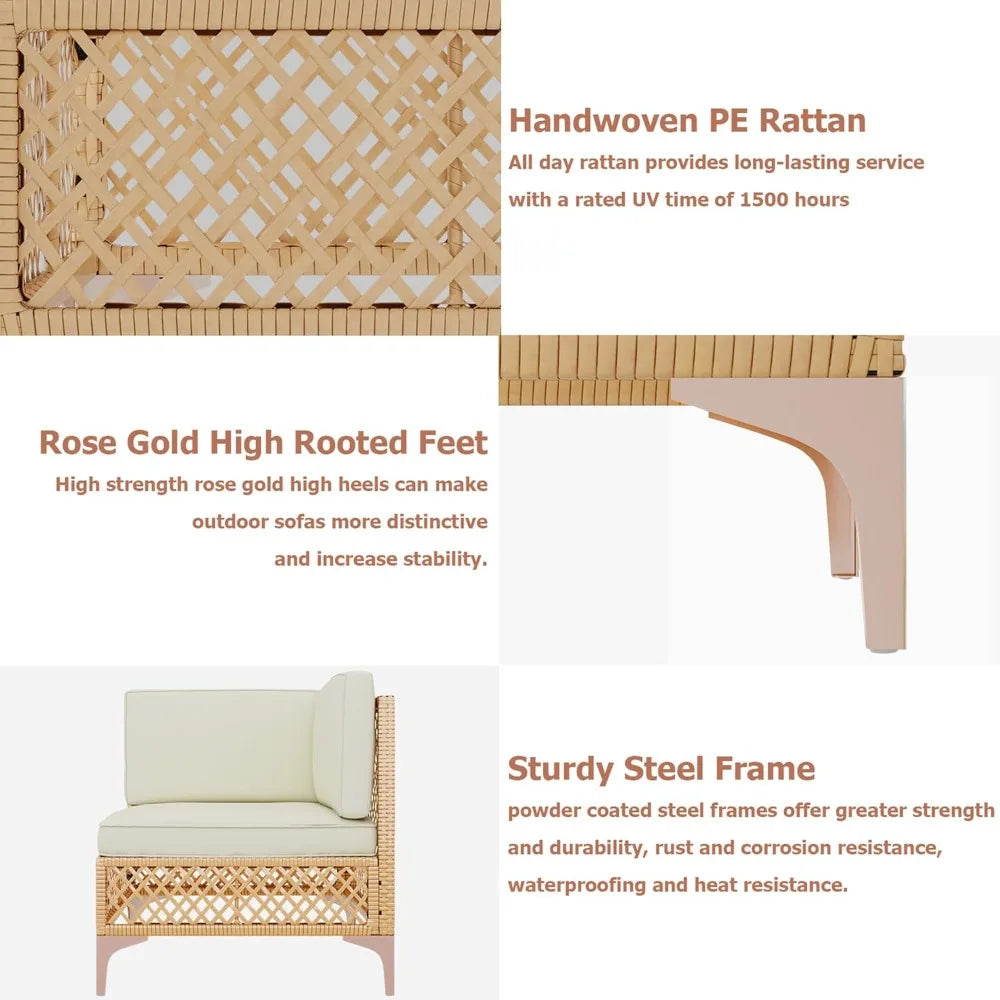 Boho Chic Outdoor Sectional Set - Wicker Sofa & Tempered Glass Coffee Table