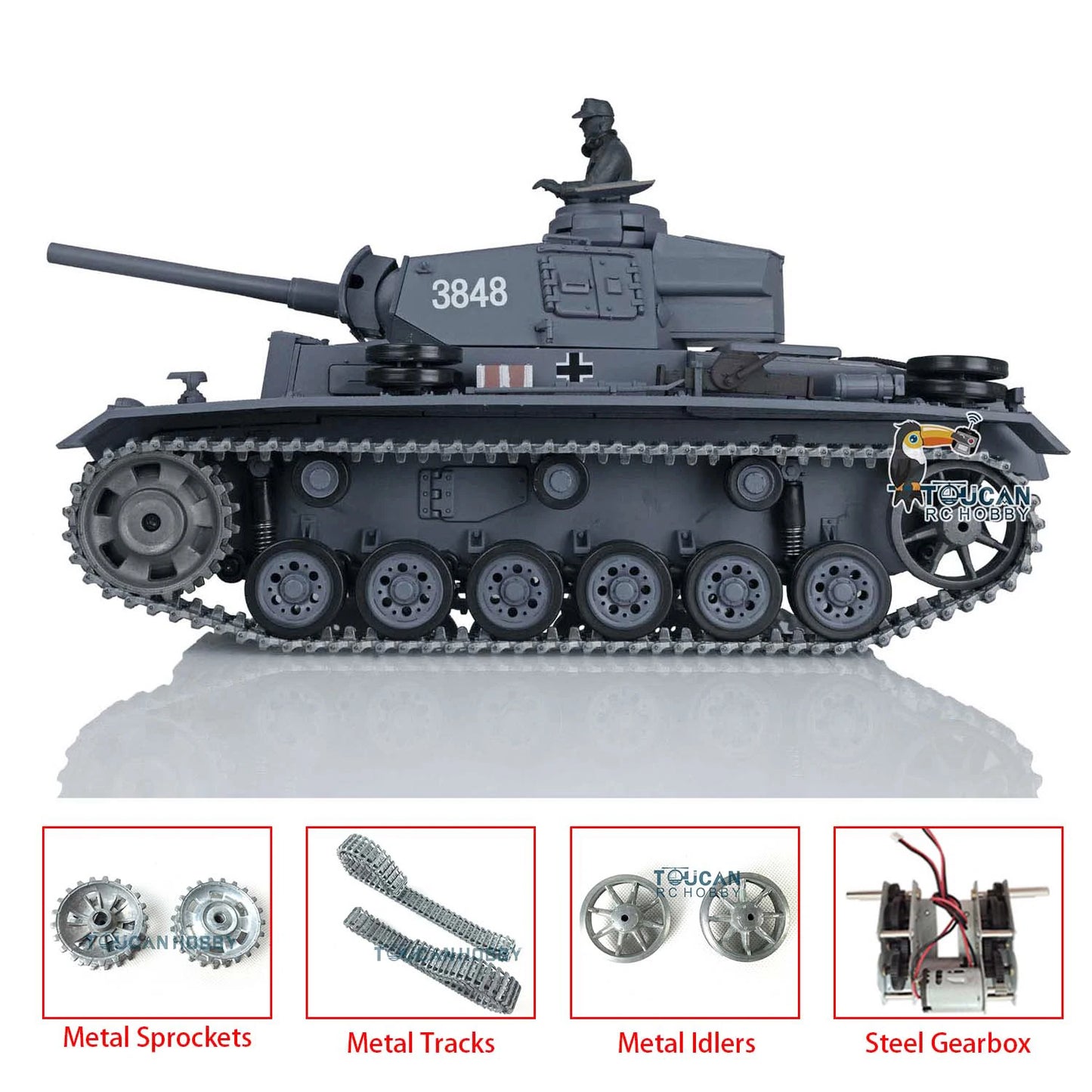 US Stock 1/16 HENG LONG 7.0 Upgraded Metal Tracks German RC Panzer III L RTR Radio Control Tank 3848 Remote Control Car TH17342