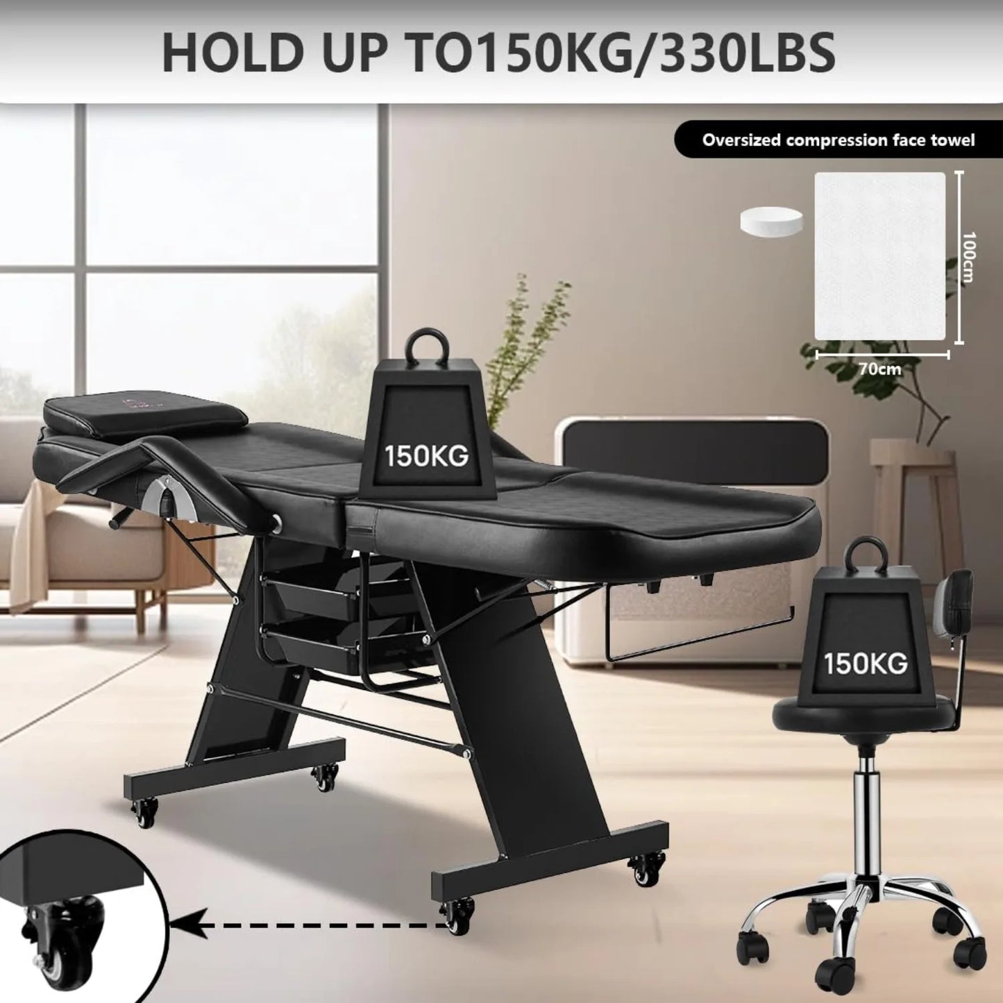 Facial Chair with Wheel Tattoo Chair for Client Beauty Chair Artist Spa Bed Removable Headrest for Client, Esthetician, Artist,