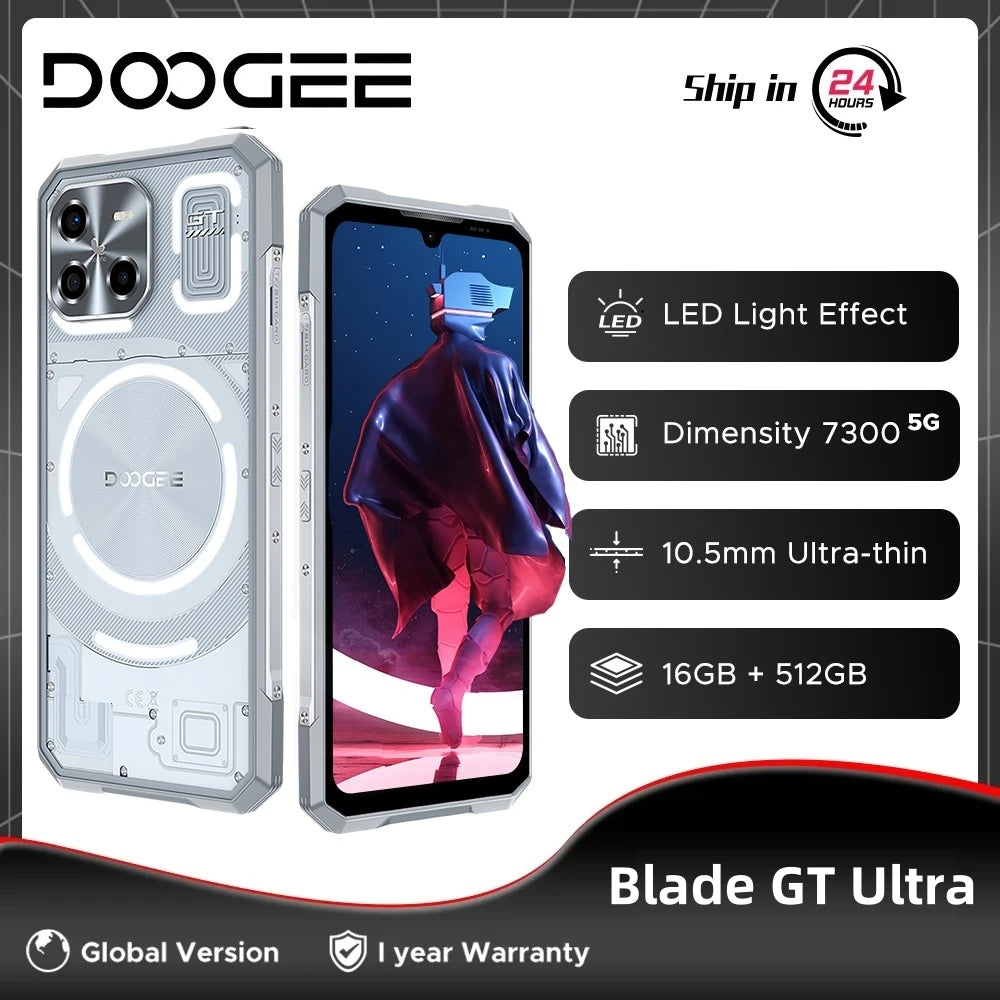 Global Version DOOGEE Blade GT Ultra 5G Rugged Phone 16GB RAM 512GB ROM Mediatek Dimensity 7300 6.72” FHD+ 120Hz IPS LED light