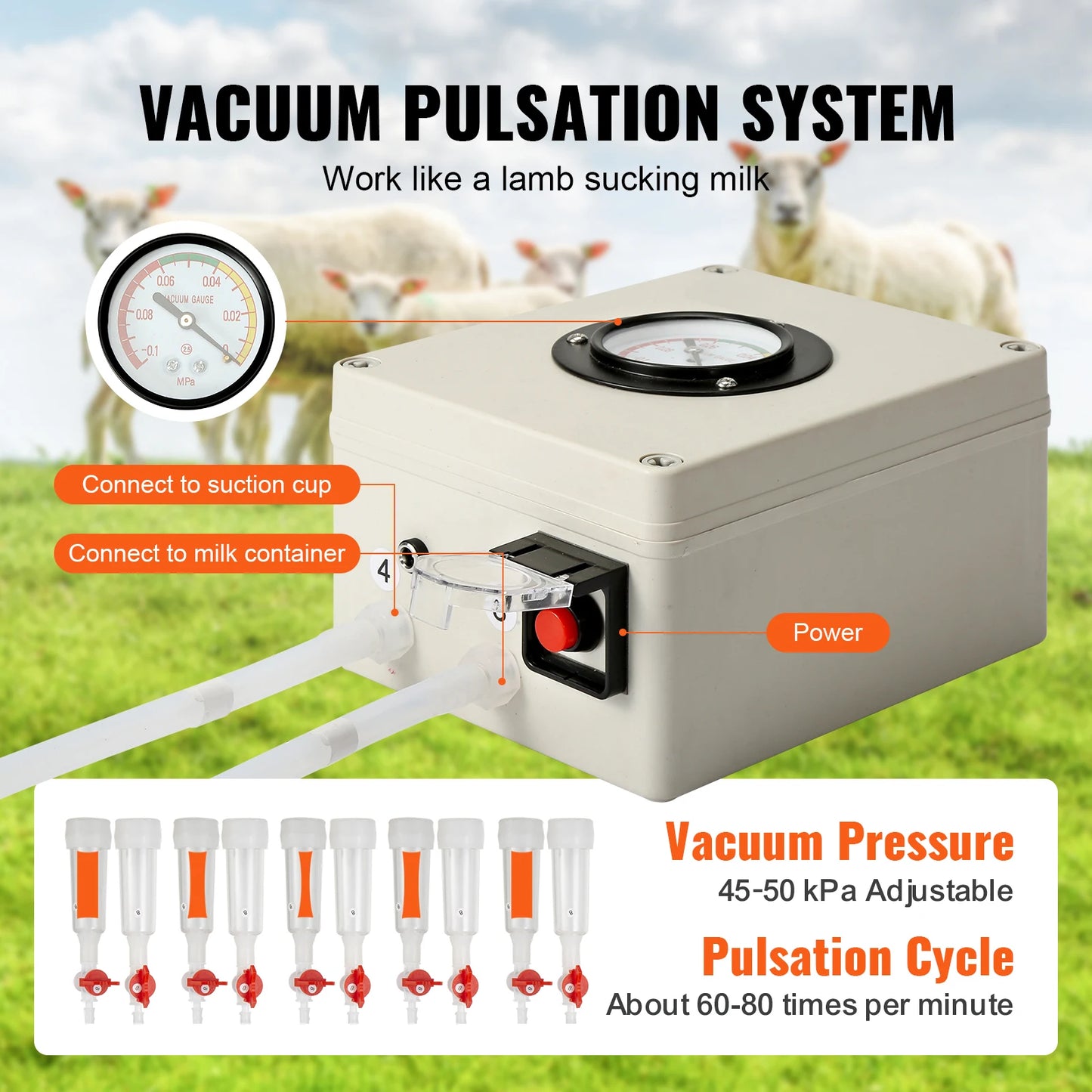 SucceBuy Goat Milking Machine Stainless Steel Bucket Electric Automatic Pulsation Cup Tubes Adjustable Suction for Cow and Sheep