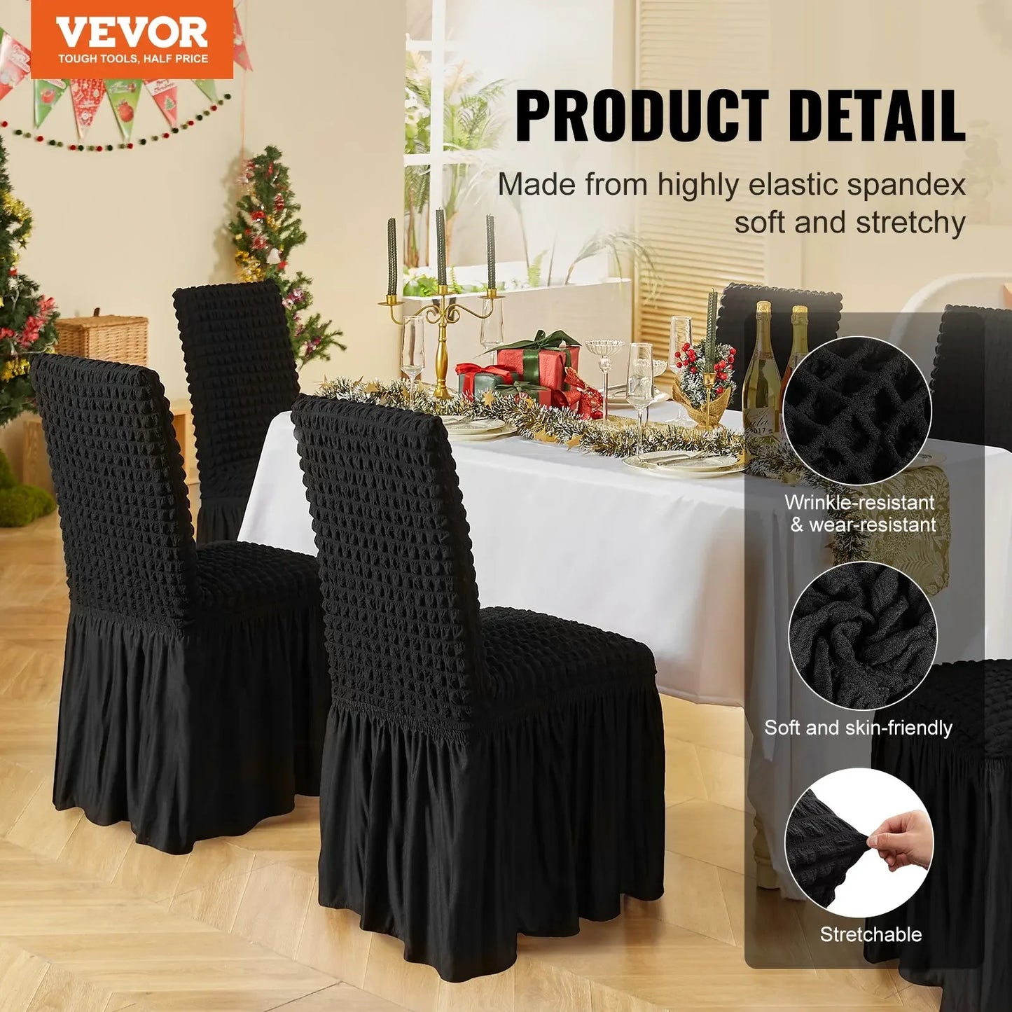 4 PCS Black Folding Chair Covers Universal Fitted Chair Cover w/Skirt Removable Washable for Wedding/Banquet/Celebration/Dining