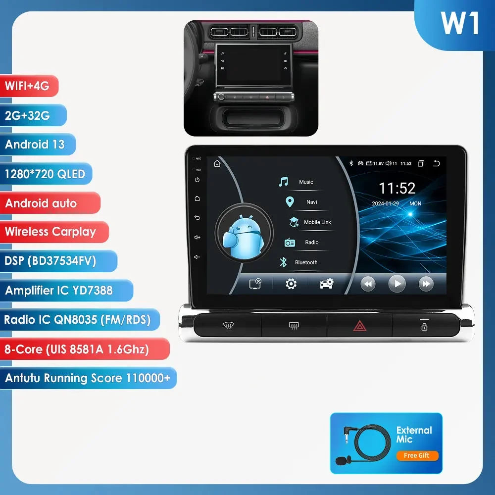 Hizpo Car Electronics Intelligent Systems For Citroen C3 C4 Aircorss (Brazil) 2017 - 2023 Auto Radio Carplay Android Auto GPS 4G