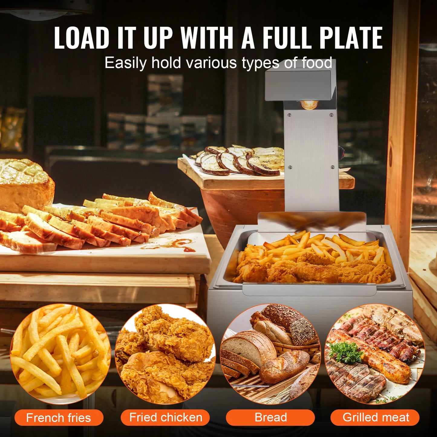 SucceBuy French Fry Food Warmer Commercial Food Heating Lamp Electric Stainless Steel Countertop for Buffet Kitchen Restaurant