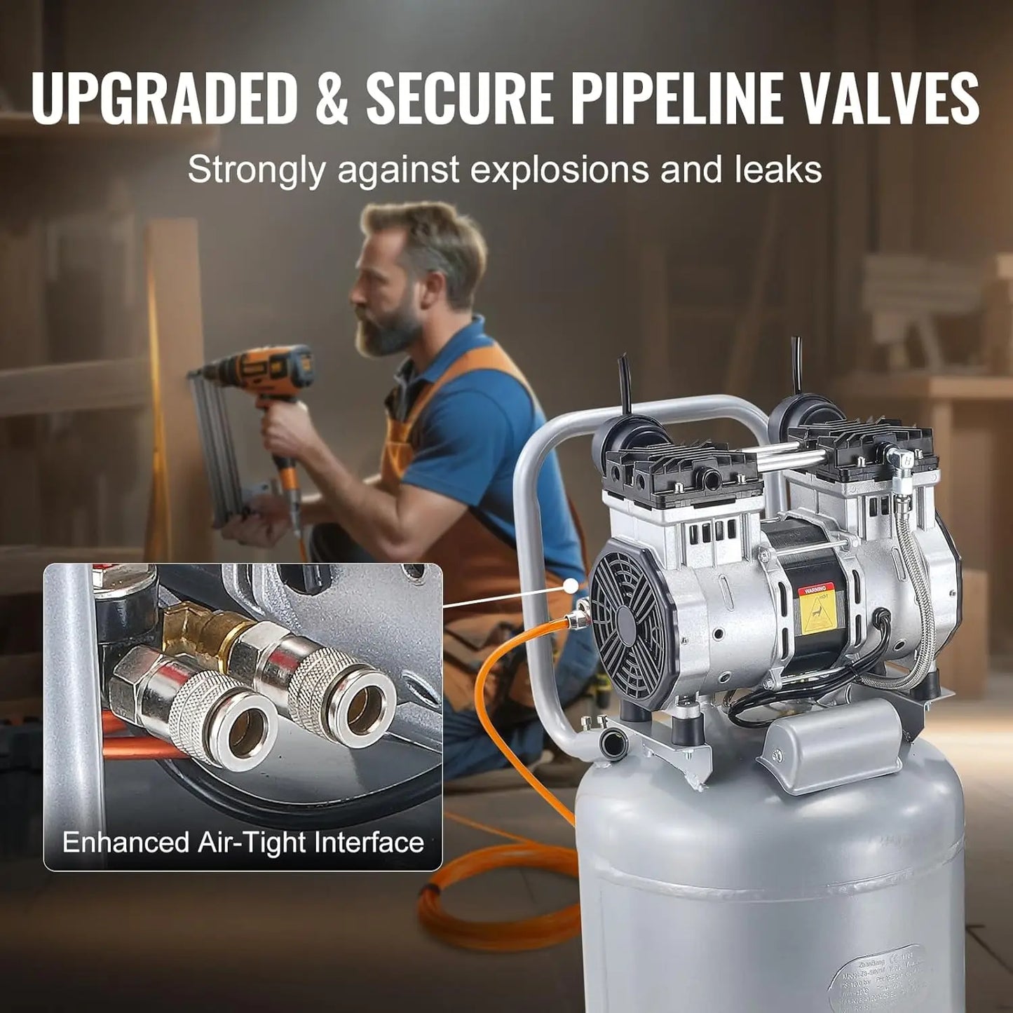 13 Gallon Air Compressor, 2HP 4.6 SCFM@90PSI Oil Free Air Compressor Tank with 125PSI Max Pressure, 66dB Ultra Quiet Compressor