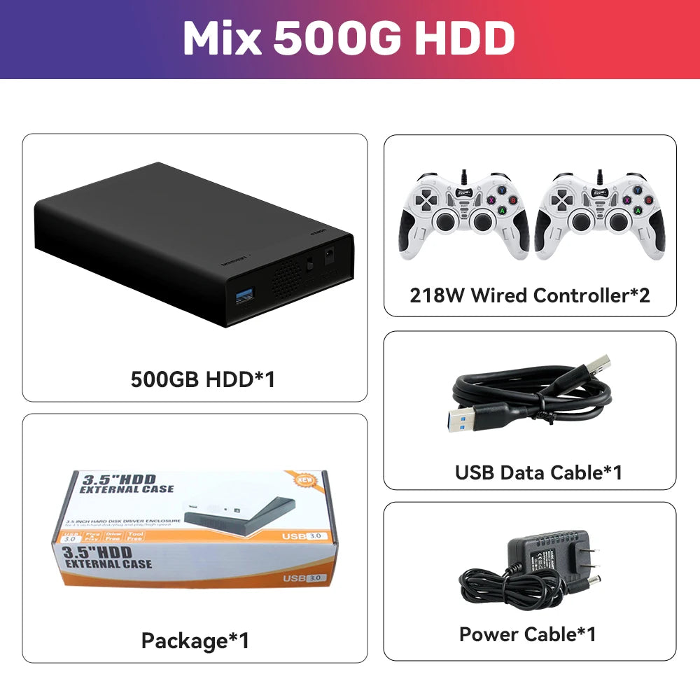 Mix 500G Retro Video Game Emulator Console Built-in 38000+ Games Playnite Retrobat Launchbox Hard Drive For N64/Xbox/PS3/PS1/PSP